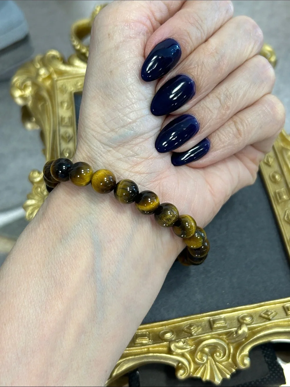 Tiger Eye Beaded Stretch Bracelet with Buddha Accent